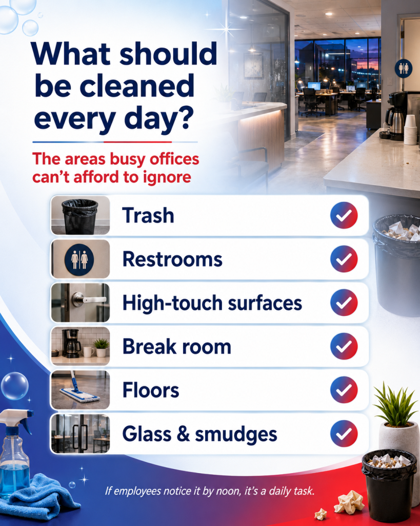Daily office cleaning keeps busy workplaces ready.