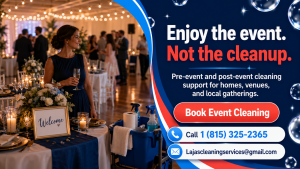 Event cleaning service CTA for pre-event and post-event cleanup.