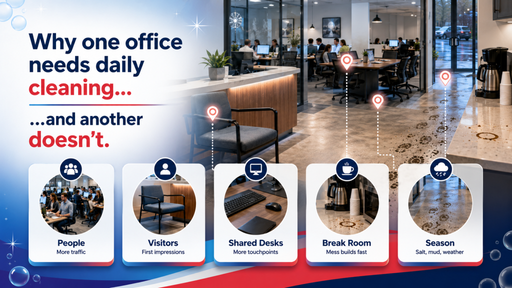 Daily office cleaning factors infographic