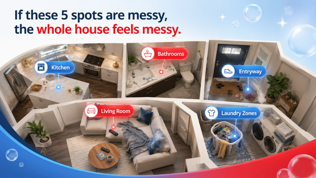 family cleaning pressure points, home cleaning routine