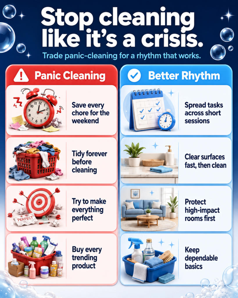 cleaning mistakes, panic cleaning, better cleaning habits